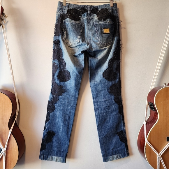 Dolce & Gabbana Lace Panel Blue Jeans - Picture 2 of 10